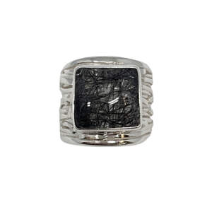 Handmade silver + 10.7 ct square tourmilated quartz ring by A&R Jewellery | Effusion Art Gallery, Invermere BC
