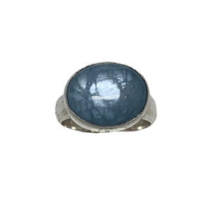 Handmade silver + large oval aquamarine ring by A&R Jewellery | Effusion Art Gallery, Invermere BC