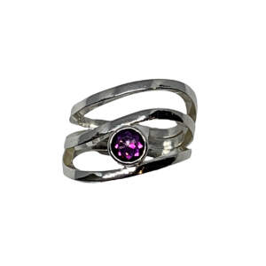 Handmade silver + 1ct round raspberry topaz ring by A&R Jewellery | Effusion Art Gallery, Invermere BC