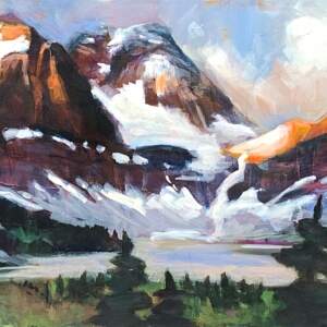 Mixed media painting of a Athabasca mountain landscape by Connie Geerts.