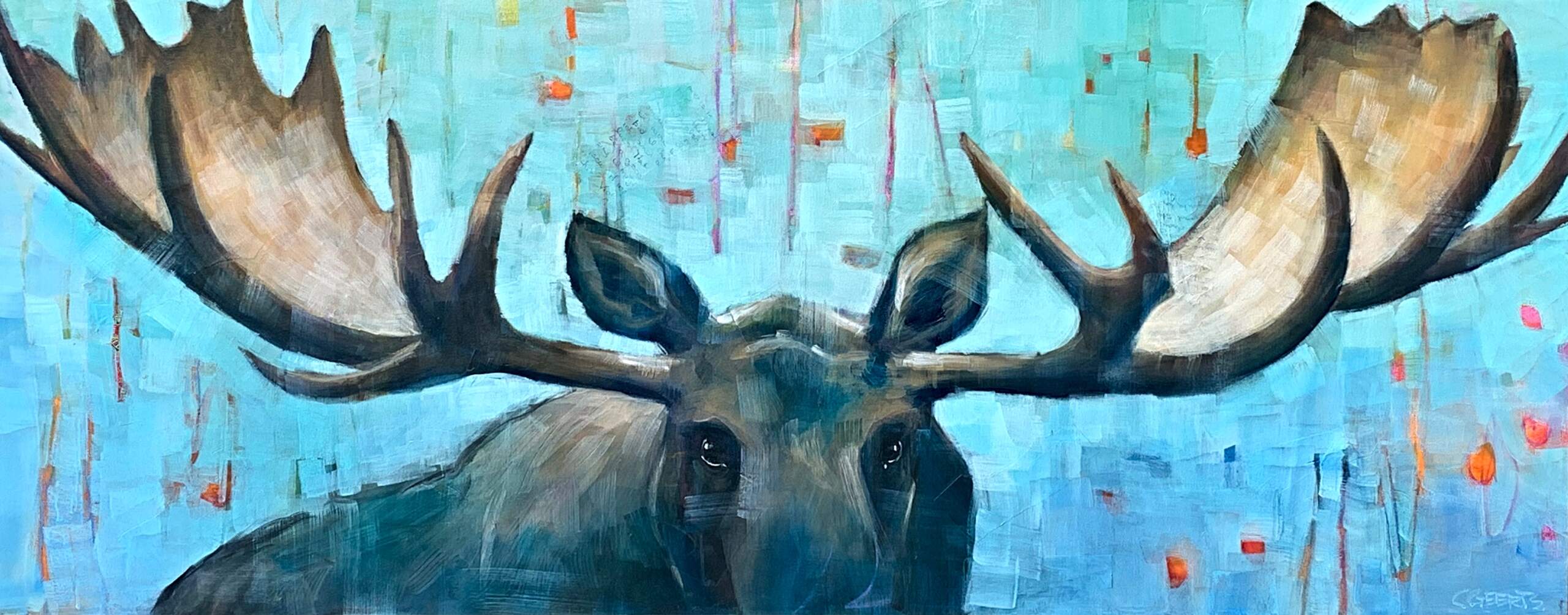 Forest King mixed media moose painting by Connie Geerts | Effusion Art Gallery, Invermere BC