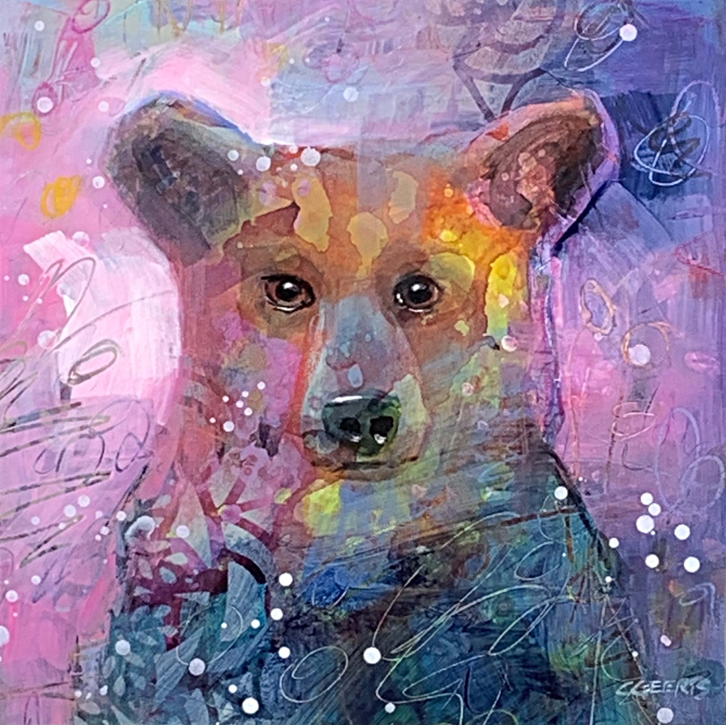 Wild Wonder mixed media brown bear painting by Connie Geerts | Effusion Art Gallery, Invermere BC