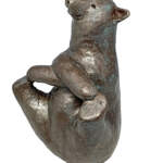 Crossover Boat Pose, mixed media yoga bear sculpture by Karin Taylor | Effusion Art Gallery, Invermere BC