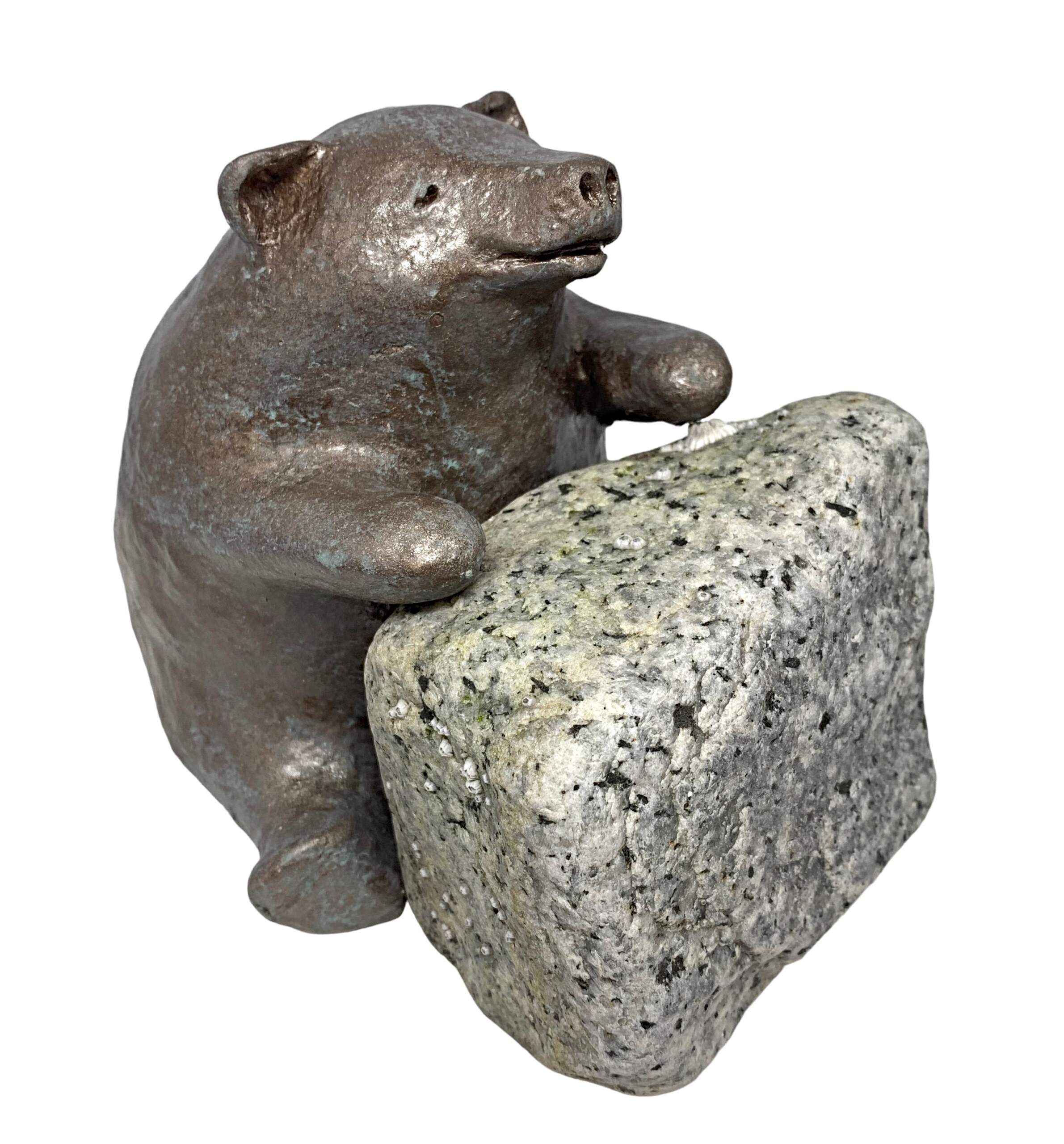 Hard Rock Lover, mixed media bear sculpture by Karin Taylor | Effusion Art Gallery, Invermere BC