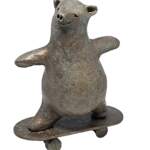 Skater Dude - Tattoo, mixed media skateboarding bear sculpture by Karin Taylor | Effusion Art Gallery, Invermere BC