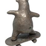 Skater Dude - Tattoo, mixed media skateboarding bear sculpture by Karin Taylor | Effusion Art Gallery, Invermere BC