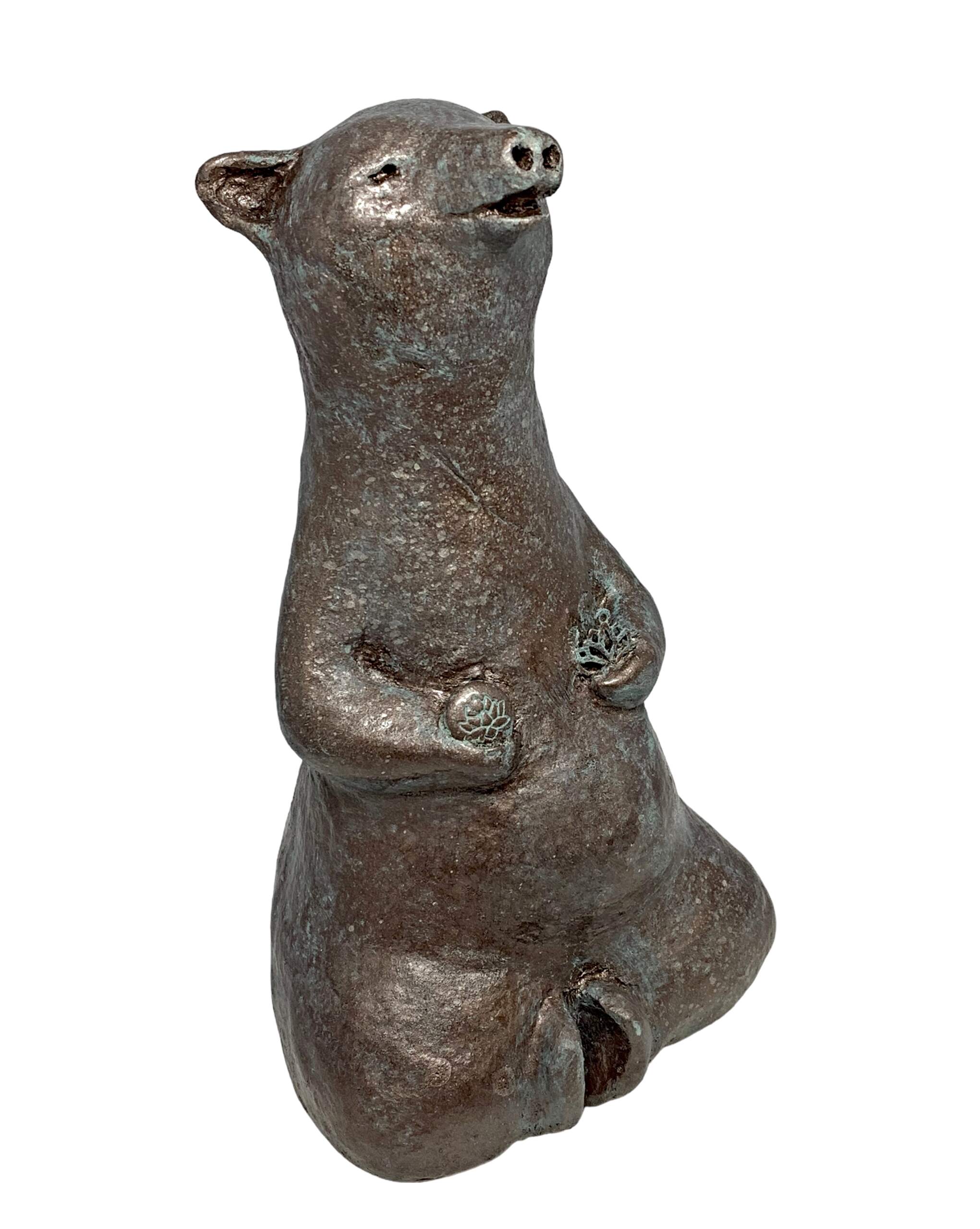 Zen Happens, mixed media yoga bear sculpture by Karin Taylor | Effusion Art Gallery, Invermere BC