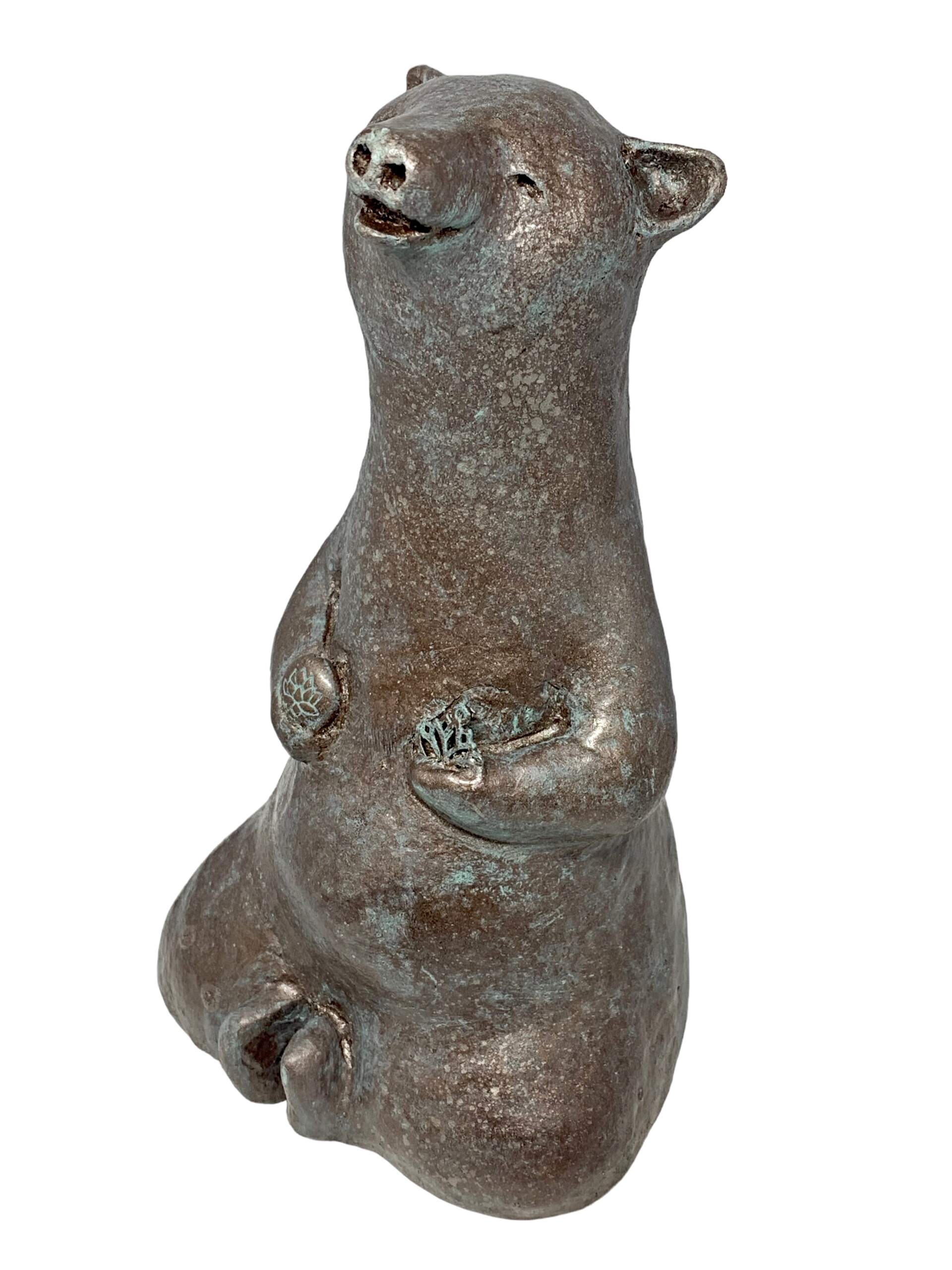 Zen Happens, mixed media yoga bear sculpture by Karin Taylor | Effusion Art Gallery, Invermere BC