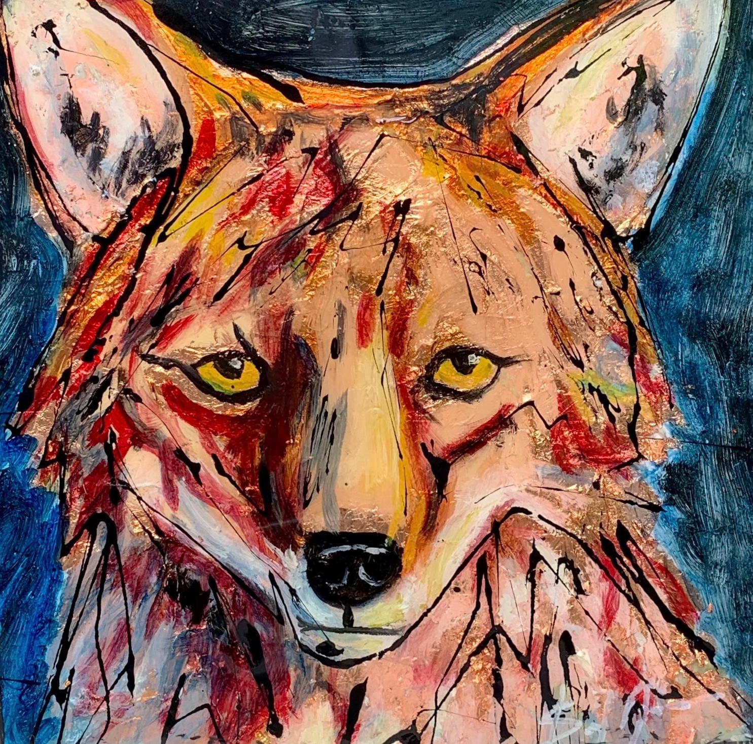 Blink, original mixed media fox painting by David Zimmerman | Effusion Art Gallery, Invermere BC
