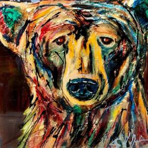 Original mixed media brown bear painting by David Zimmerman.