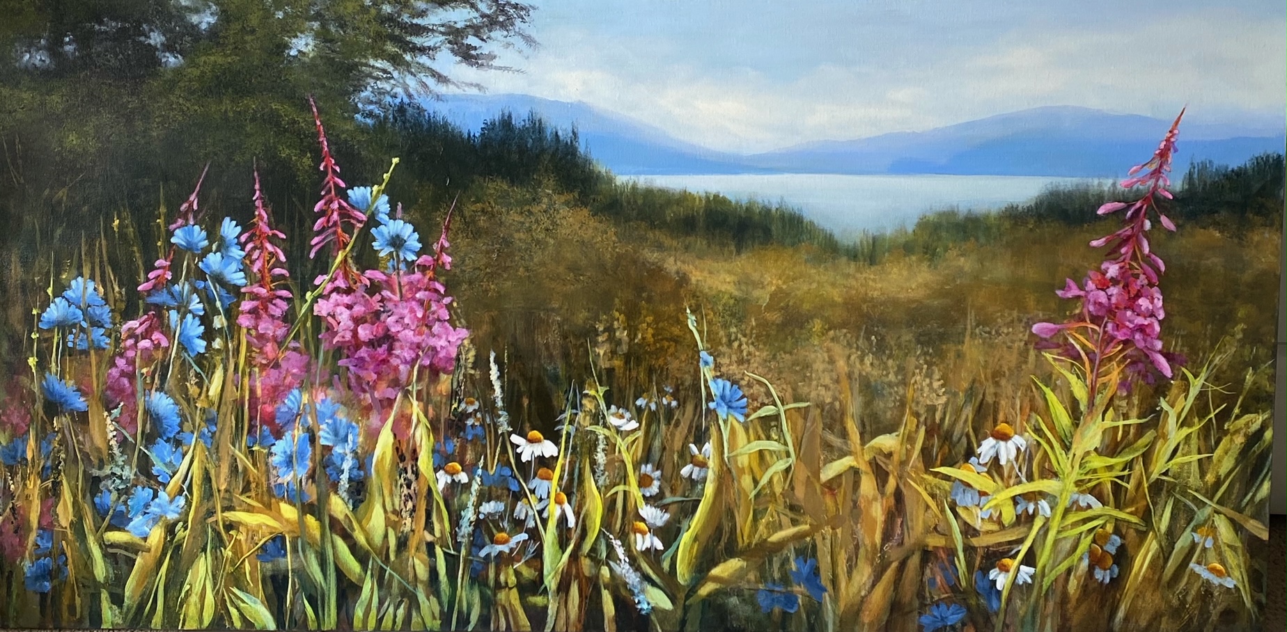 Midsummer Meadow, acrylic landscape painting by Jane Bronsch | Effusion Art Gallery, Invermere BC