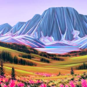 Original vibrant acrylic landscape painting of Floe Lake in the summer by Kayla Eykelboom.