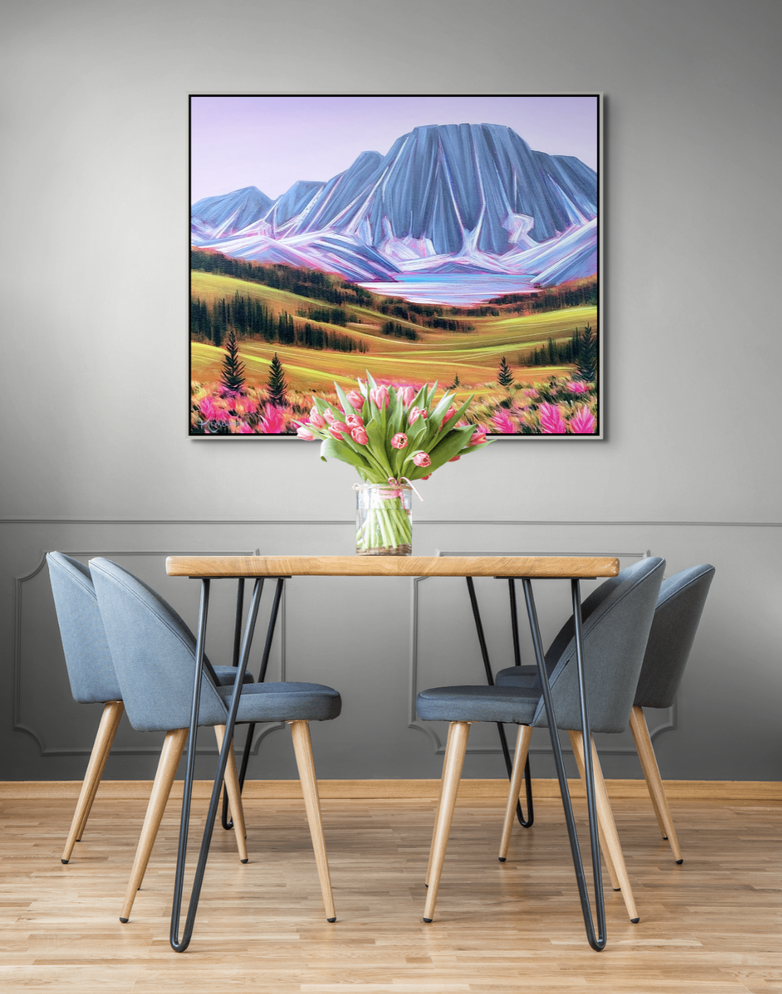 Alpine Chartreuse, original acrylic landscape painting of Floe Lake in KNP by Kayla Eykelboom | Effusion Art Gallery in Invermere, BC