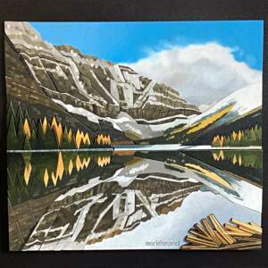 Original 3-D scroll cut wood and oil painting of Taylor Lake in the early fall by Mark Farand.