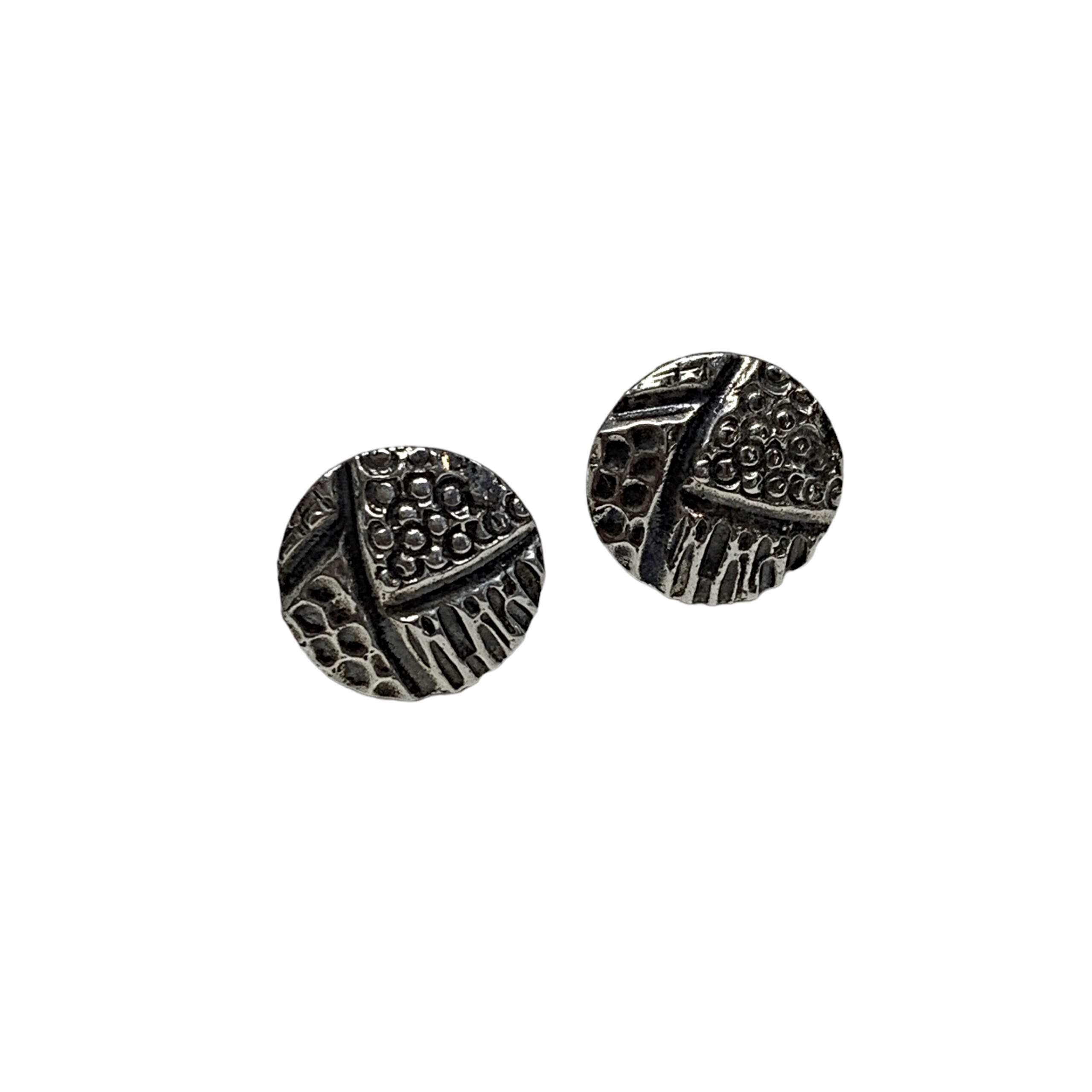 textured sterling silver stud earrings by Karyn Chopik at Effusion Art Gallery in Invermere, BC.