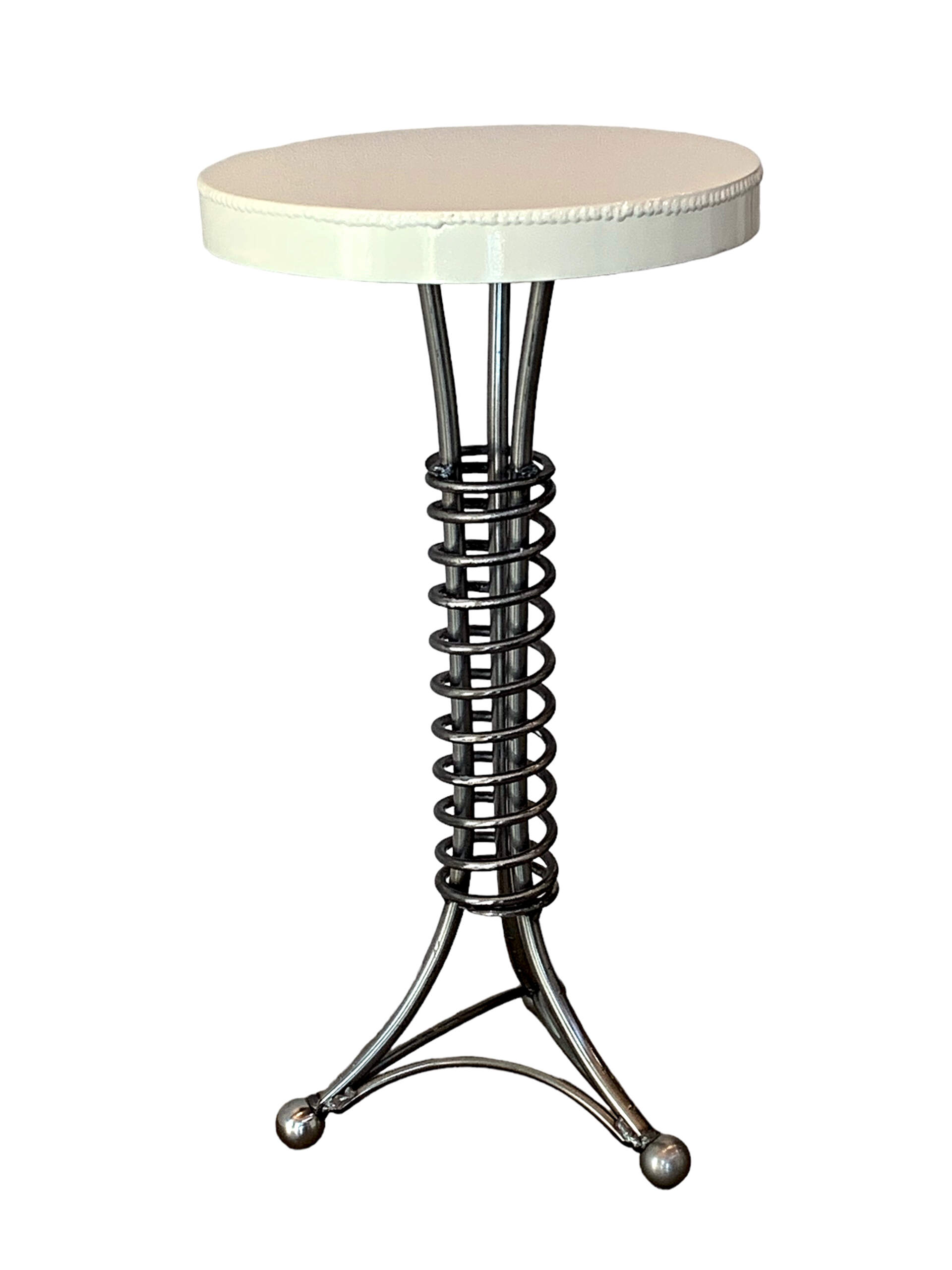 Alpine Side Table 5, reclaimed steel with a cream top by Wendy Stone | Effusion Art Gallery, Invermere BC