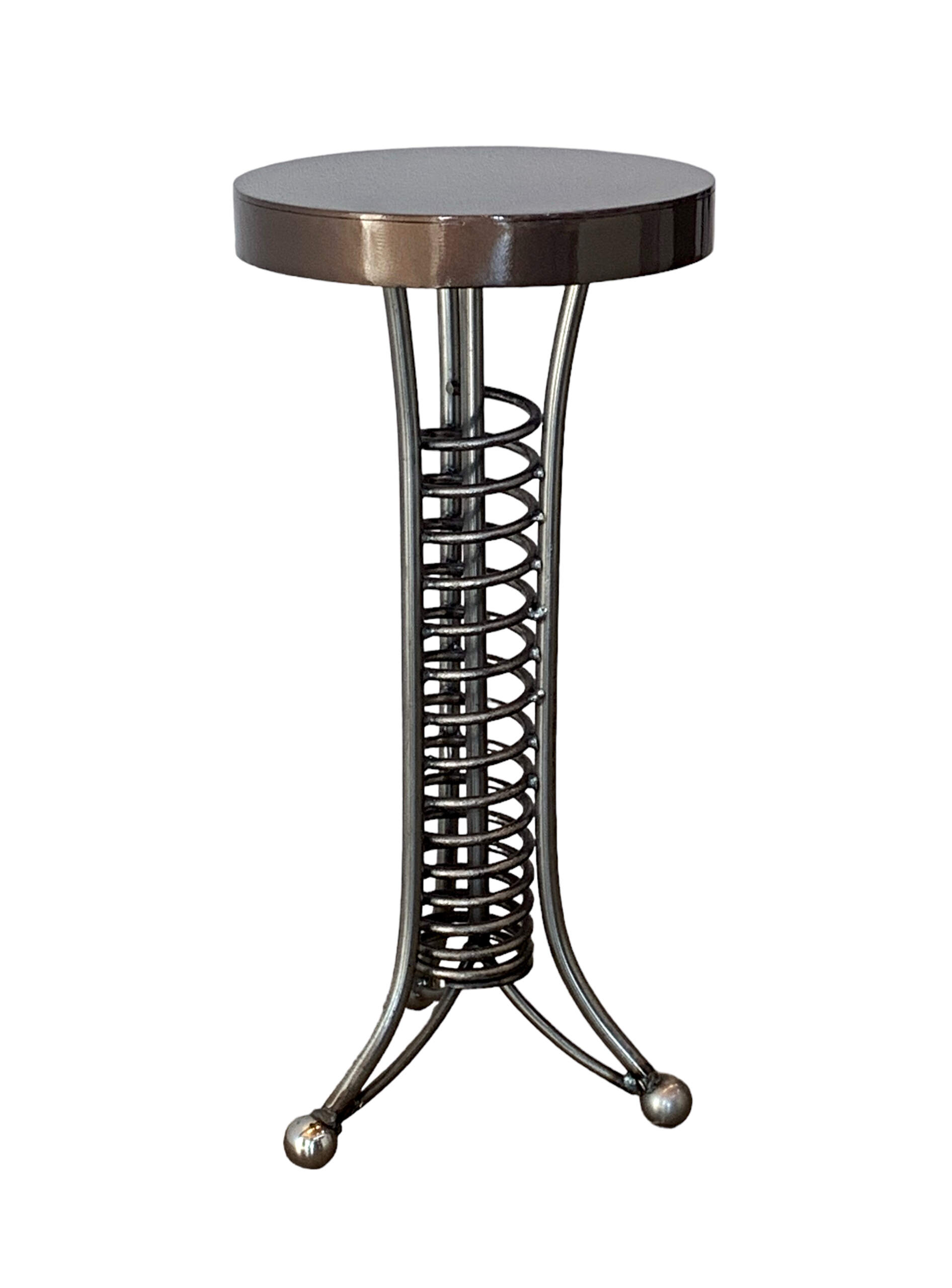 Alpine Side Table 6, reclaimed steel with a bronze pearl top by Wendy Stone | Effusion Art Gallery, Invermere BC