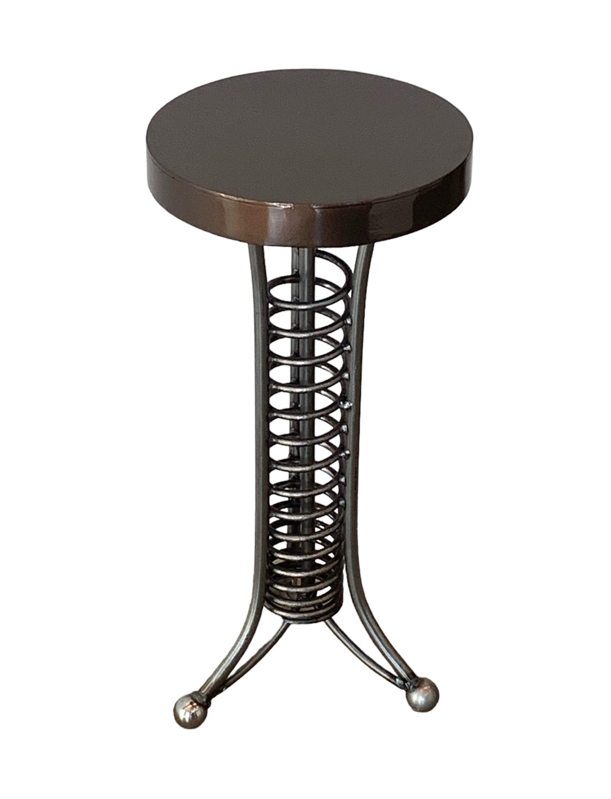Alpine Side Table 6, reclaimed steel with a bronze pearl top by Wendy Stone | Effusion Art Gallery, Invermere BC