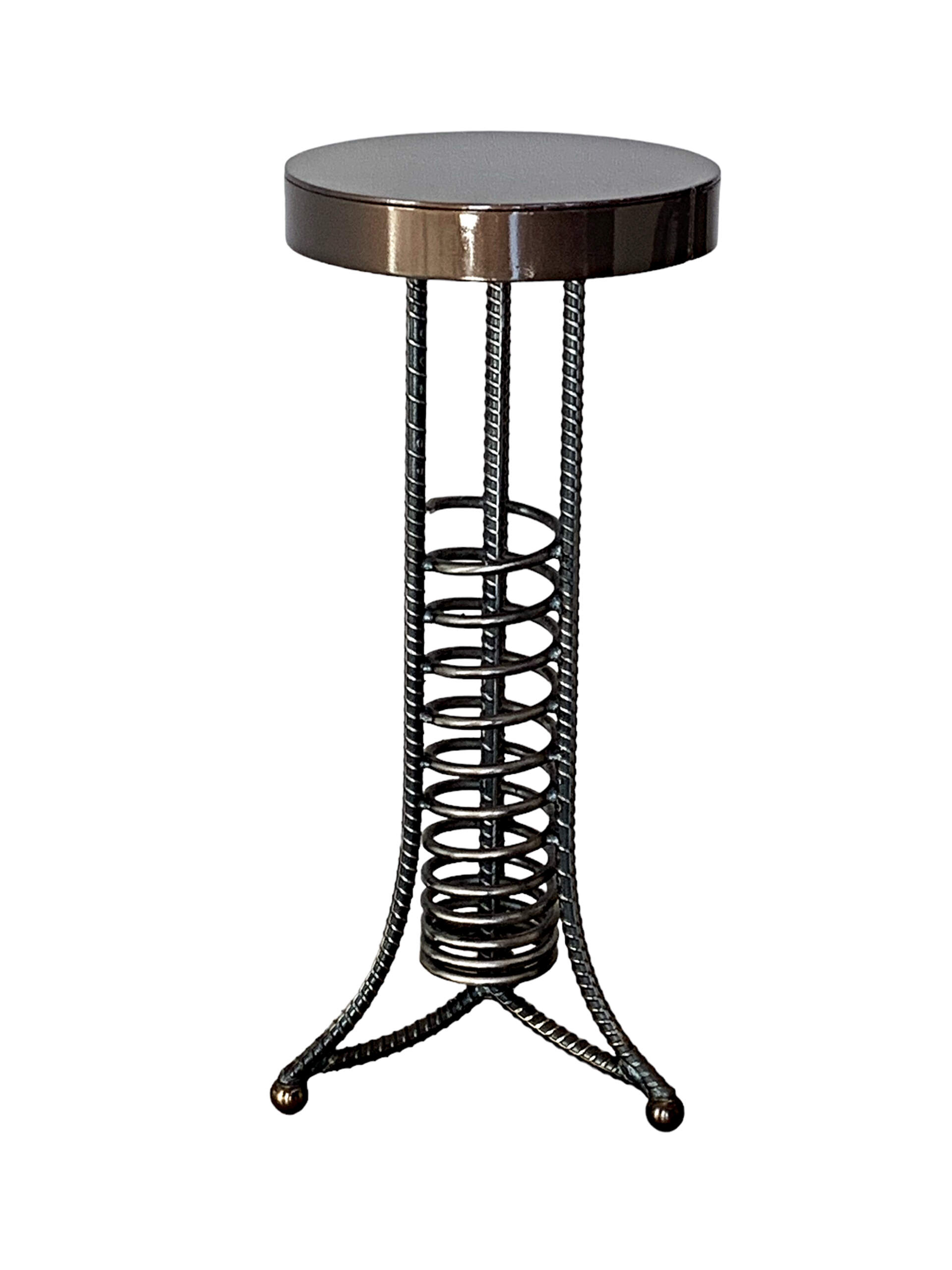 Alpine Side Table 7, reclaimed steel with a bronze pearl top by Wendy Stone | Effusion Art Gallery, Invermere BC
