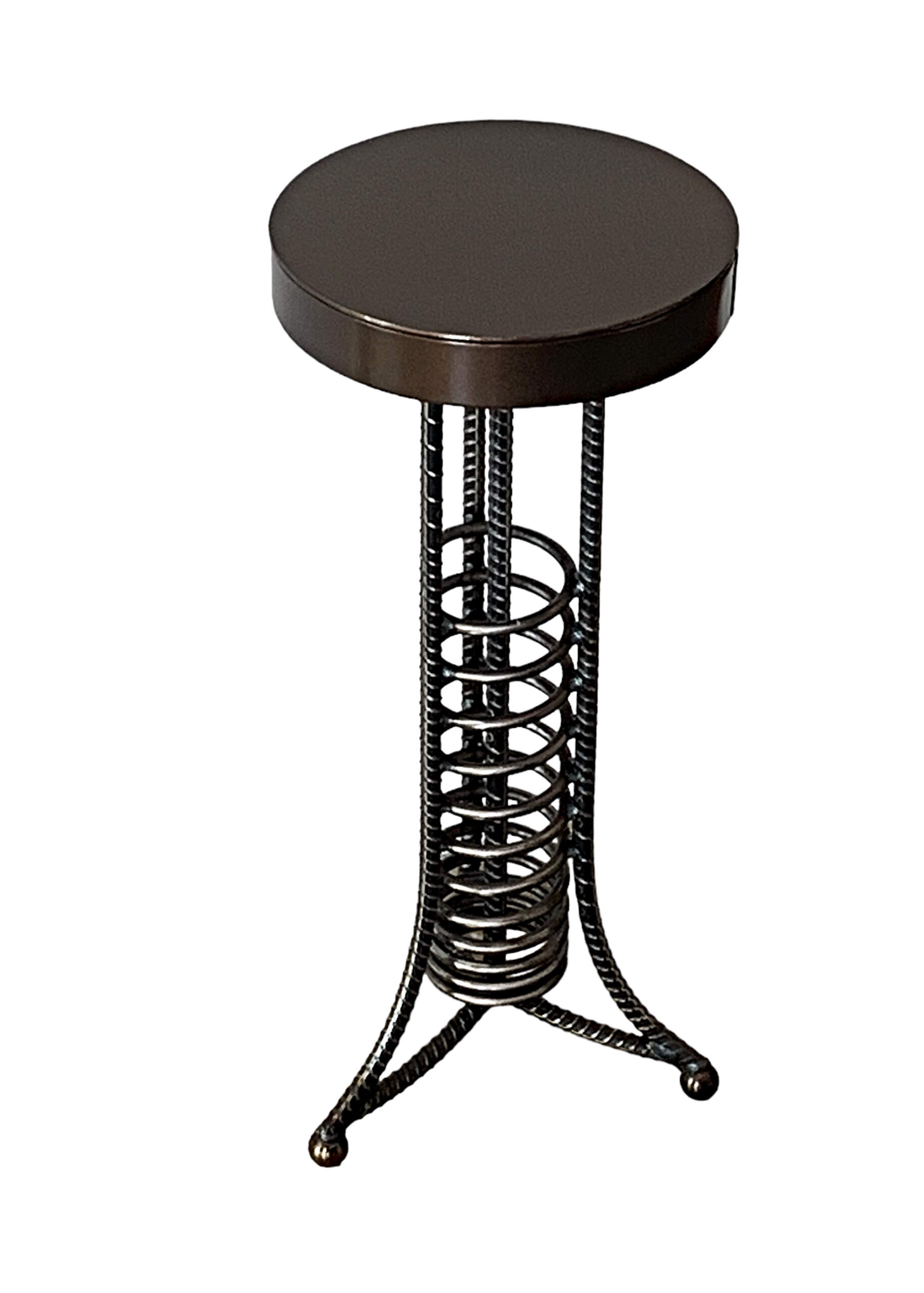 Alpine Side Table 7, reclaimed steel with a bronze pearl top by Wendy Stone | Effusion Art Gallery, Invermere BC