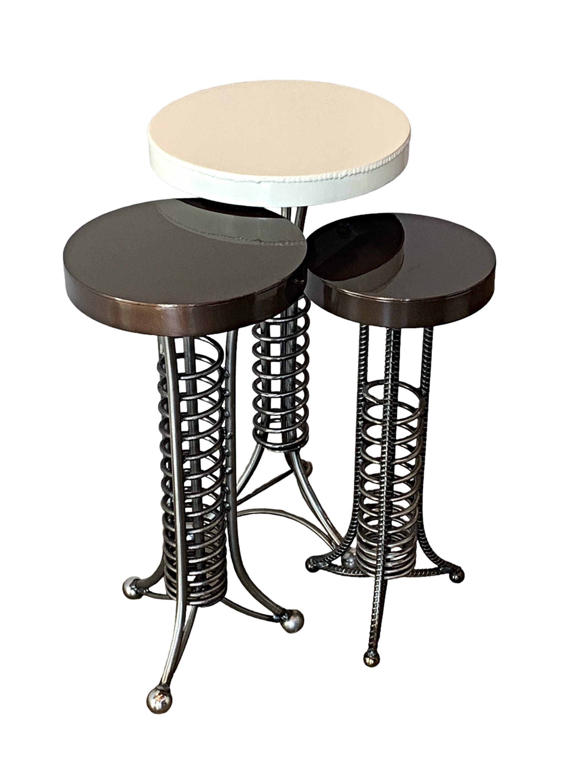 Set of 3 Mini Alpine Side Tables, reclaimed steel by Wendy Stone | Effusion Art Gallery, Invermere BC