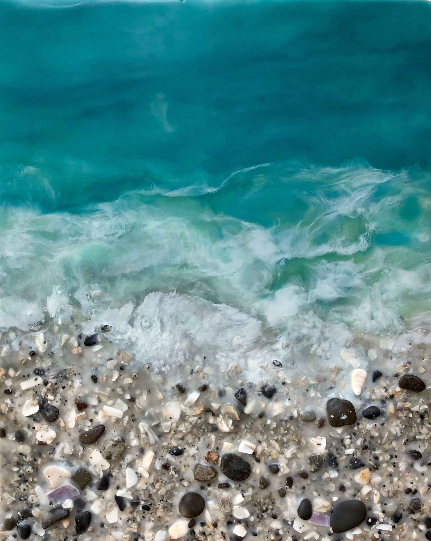West Coast 420, encaustic ocean and beach painting by Brenda Walker | Effusion Art Gallery, Invermere BC