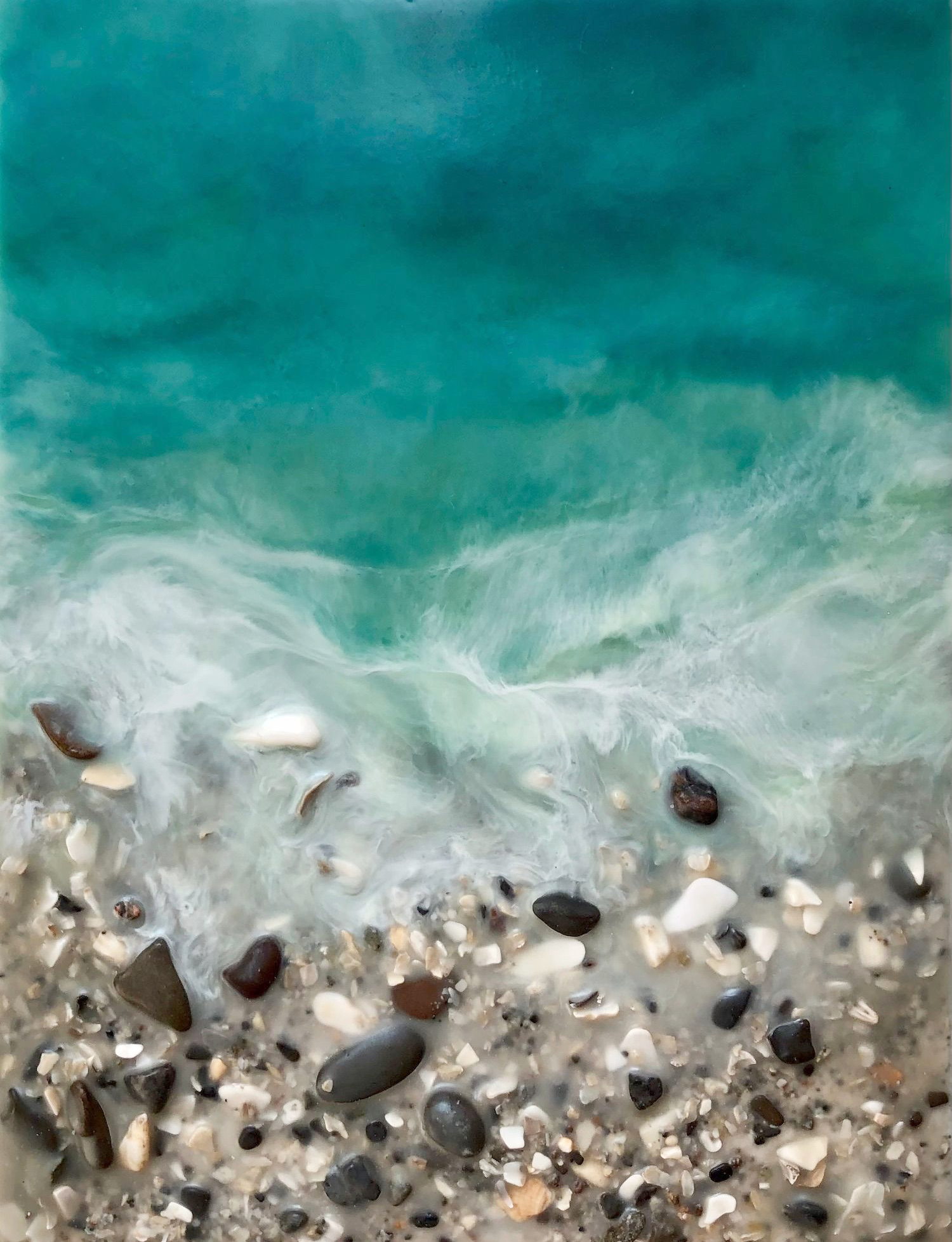 West Coast 423, encaustic ocean and beach painting by Brenda Walker | Effusion Art Gallery, Invermere BC