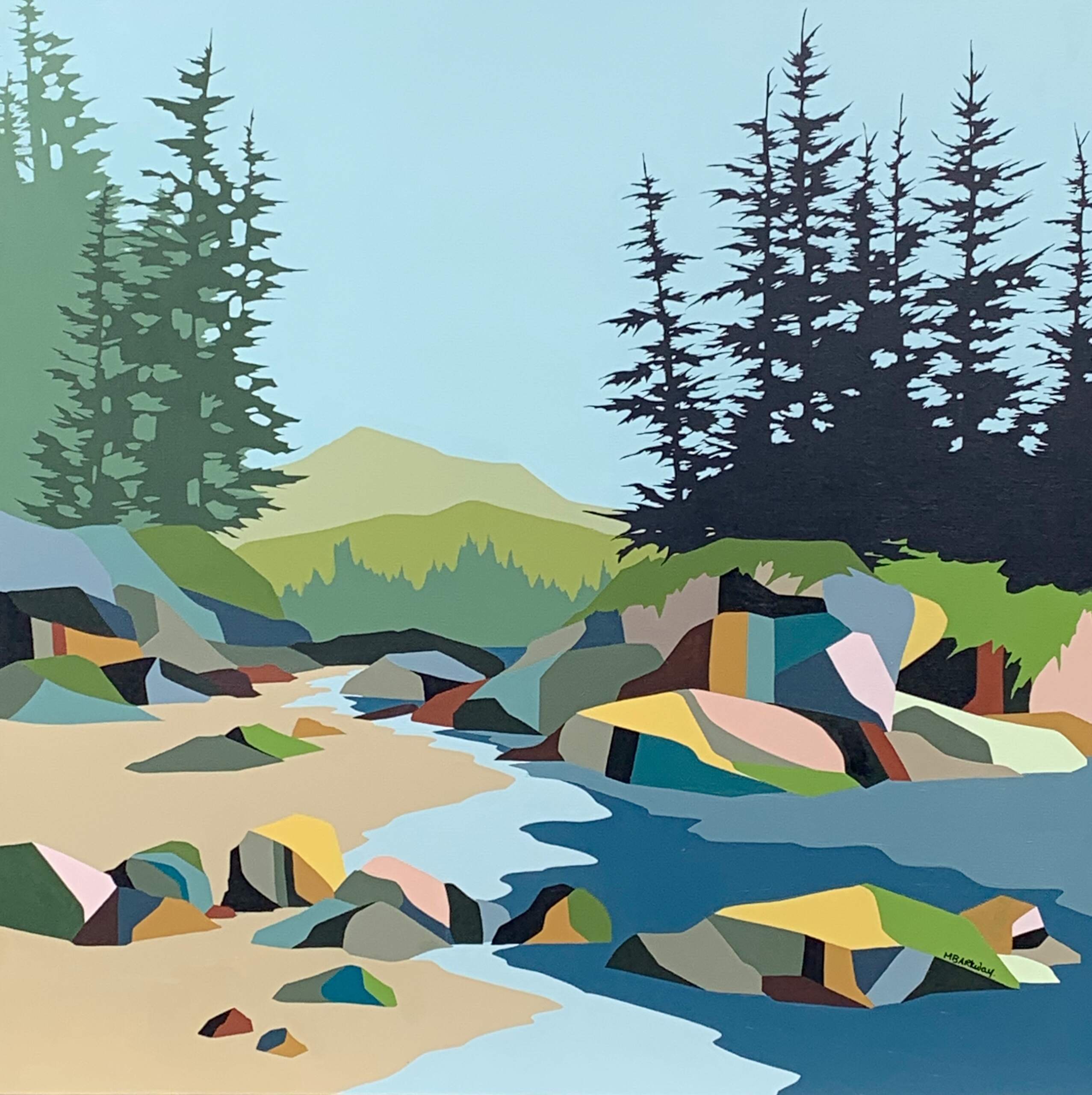 Happily Between a Rock and a Hard Place, original acrylic landscape painting by Michelle Barkway at Effusion Art Gallery in Invermere, BC