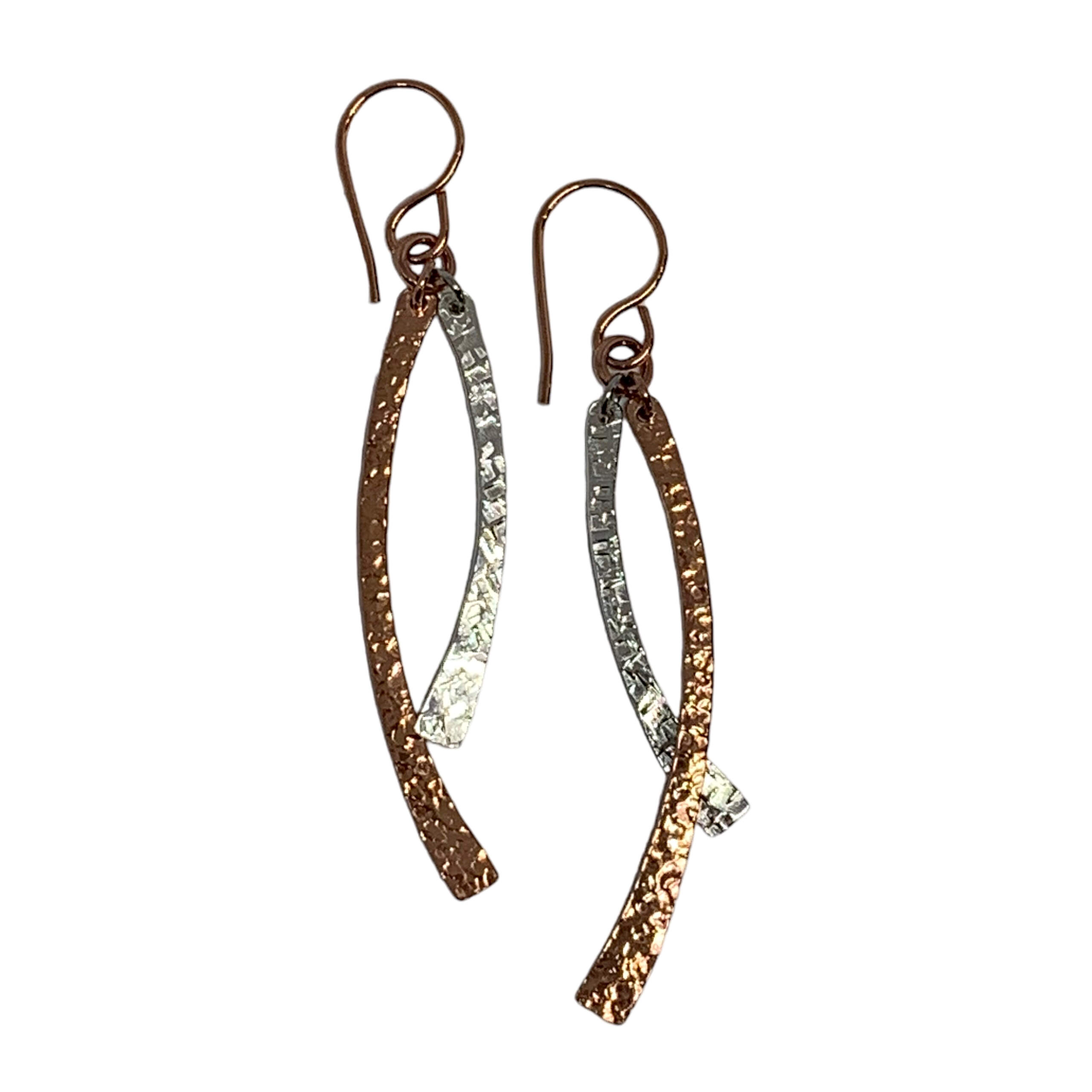 Handmade silver and copper earrings by A&R Jewellery at Effusion Art Gallery in Invermere, BC.