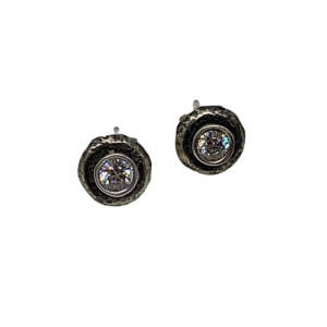 Handmade sterling silver and CZ earrings by Karyn Chopik | Effusion Art Gallery, Invermere, BC
