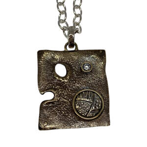 Handmade sterling silver, bronze, + CZ pendant by Karyn Chopik | Effusion Art Gallery, Invermere, BC