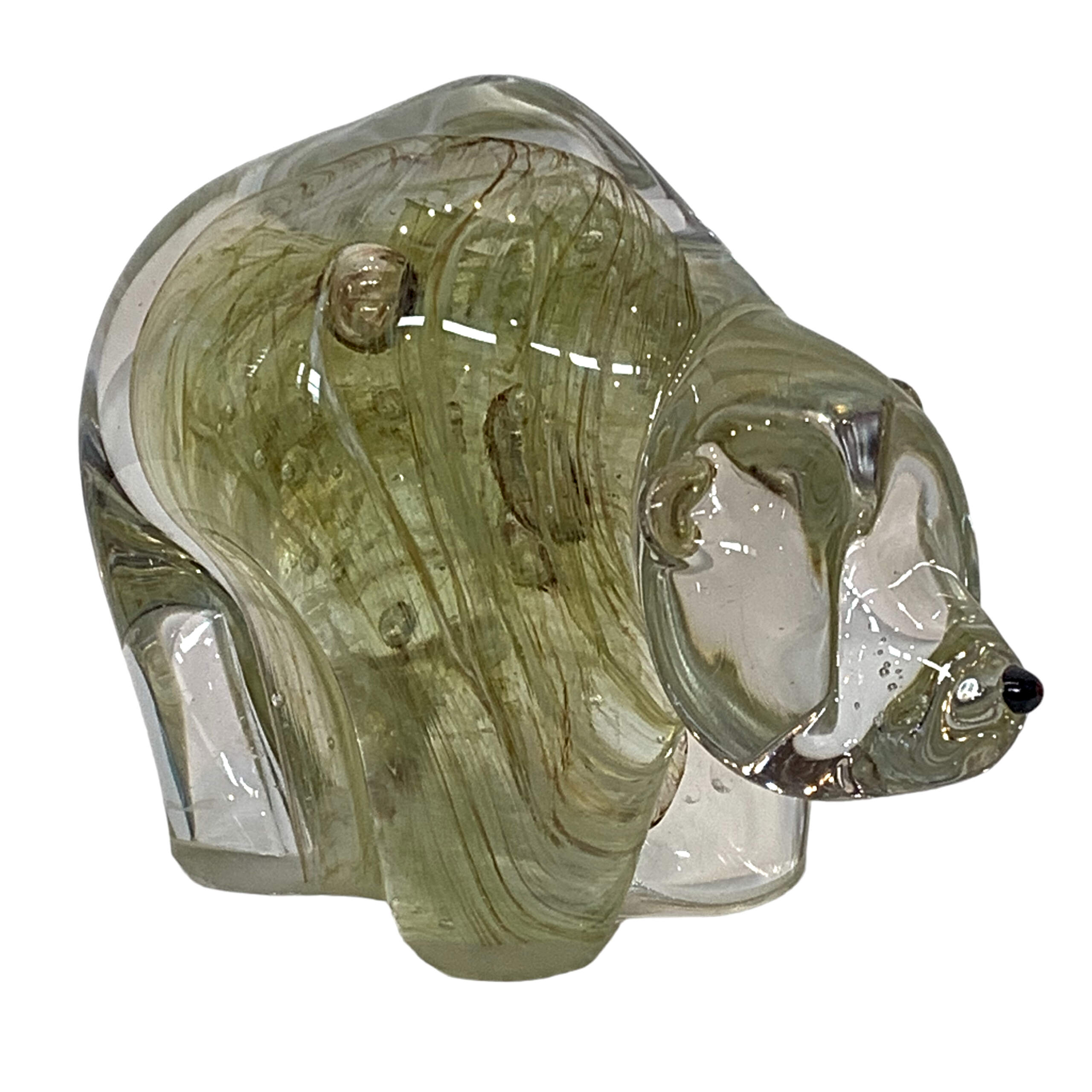 One of a kind blown glass grizzly bear sculpture by Hayden MacRae at Effusion Art Gallery in Invermere, BC