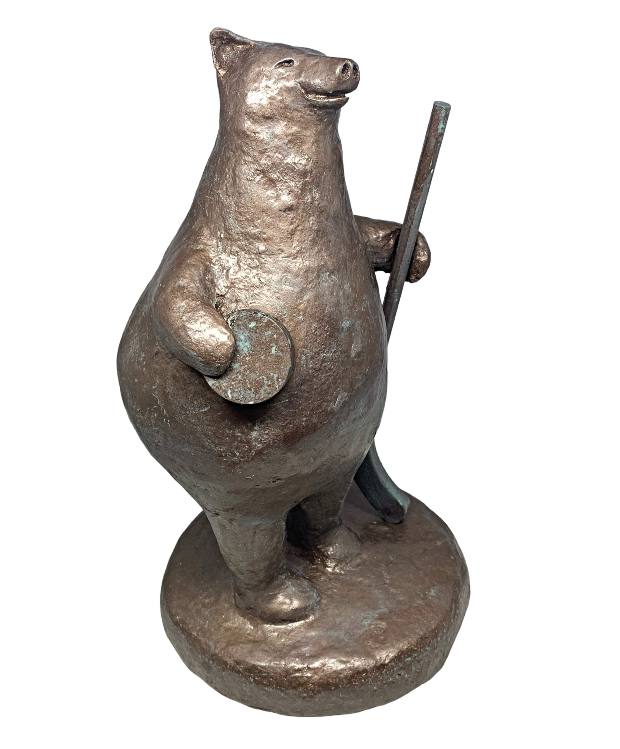 Hockey Game ON, cute mixed media hockey bear sculpture by Karin Taylor at Effusion Art Gallery in Invermere, BC.