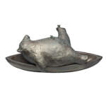 Living the Dream, cute mixed media bear sculpture relaxing in a canoe by Karin Taylor at Effusion Art Gallery in Invermere, BC.