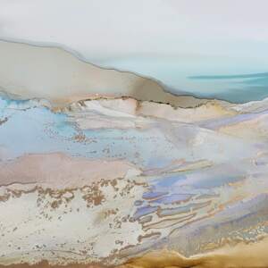 Original soft alcohol ink abstract landscape painting by Paulina Tokarski.