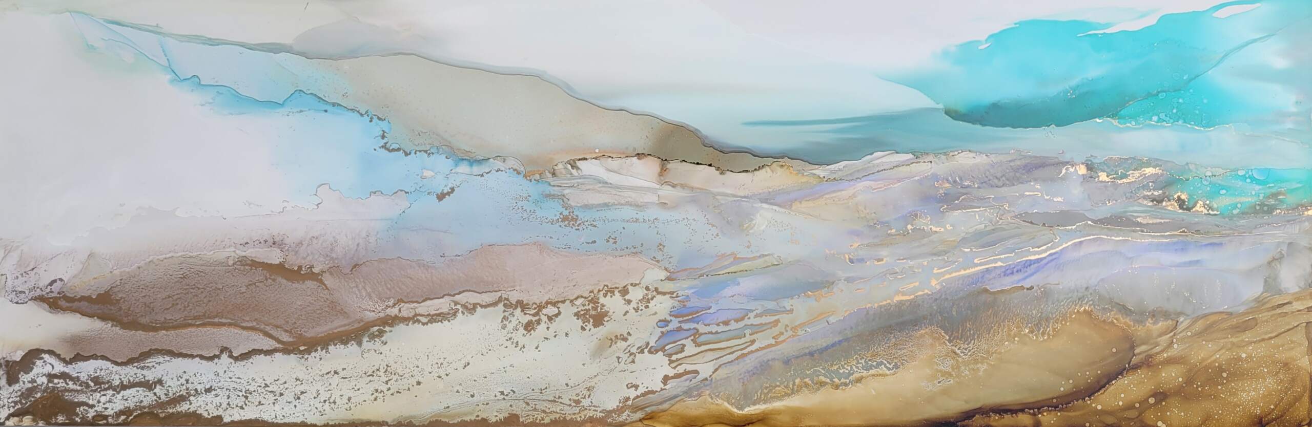 Beyond Boundaries, original alcohol ink abstract landscape painting by Paulina Tokarski at Effusion Art Gallery in Invermere, BC