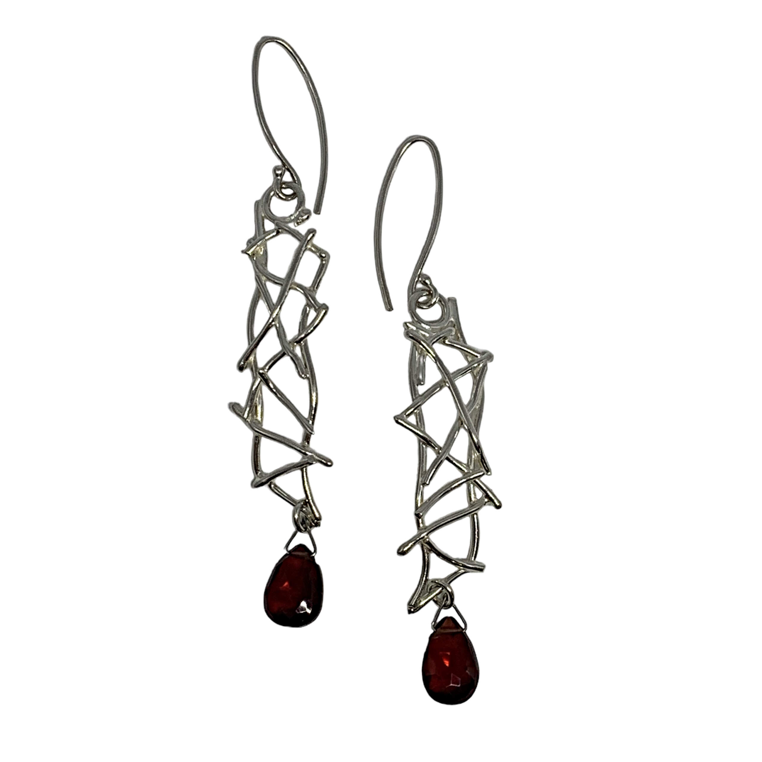 Handmade silver and garnet earrings by A&R Jewellery at Effusion Art Gallery in Invermere, BC.