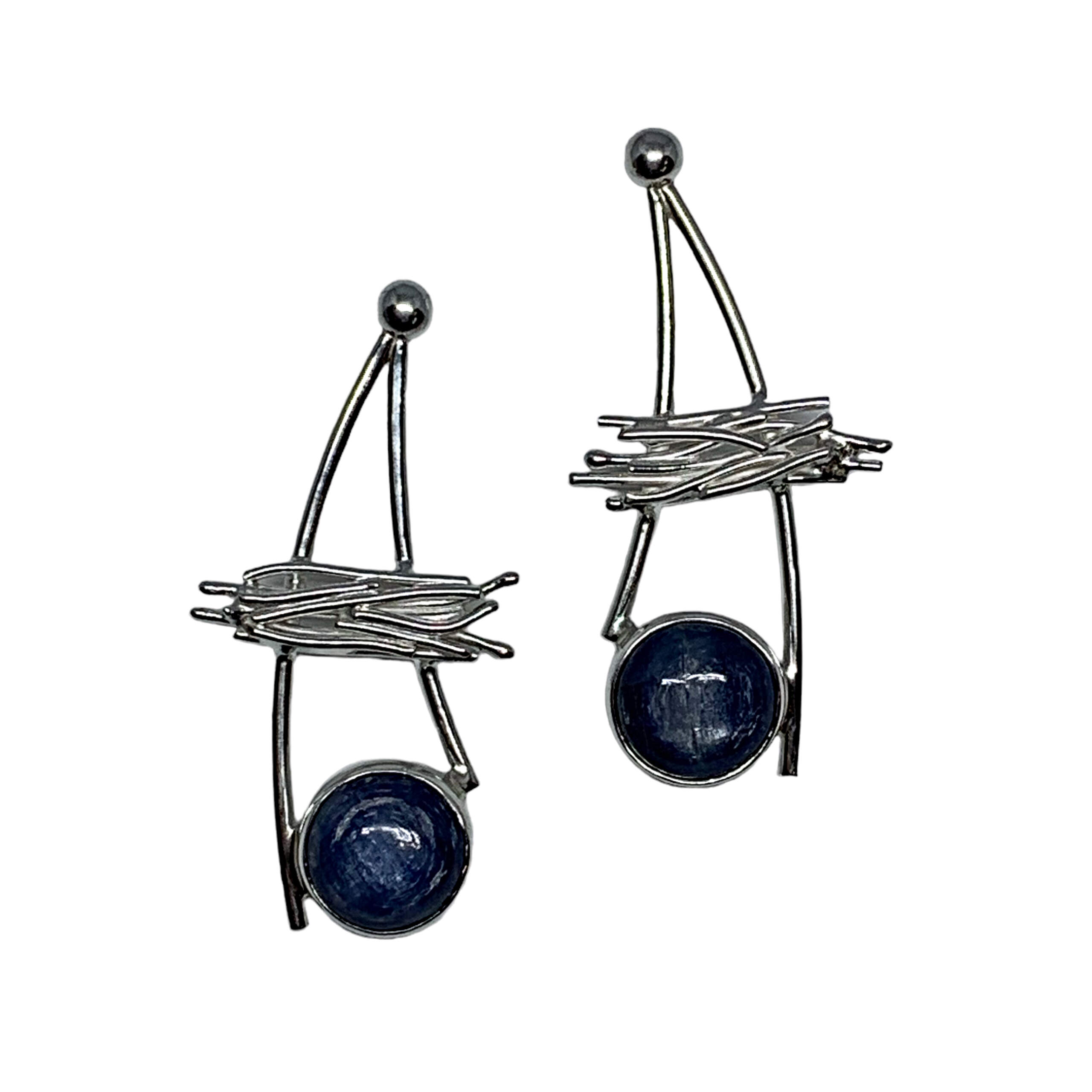 Handmade silver and kyanite earrings by A&R Jewellery at Effusion Art Gallery in Invermere, BC.