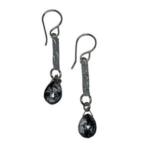 Handmade silver + tourmilated quartz earrings by A&R Jewellery at Effusion Art Gallery in Invermere, BC.