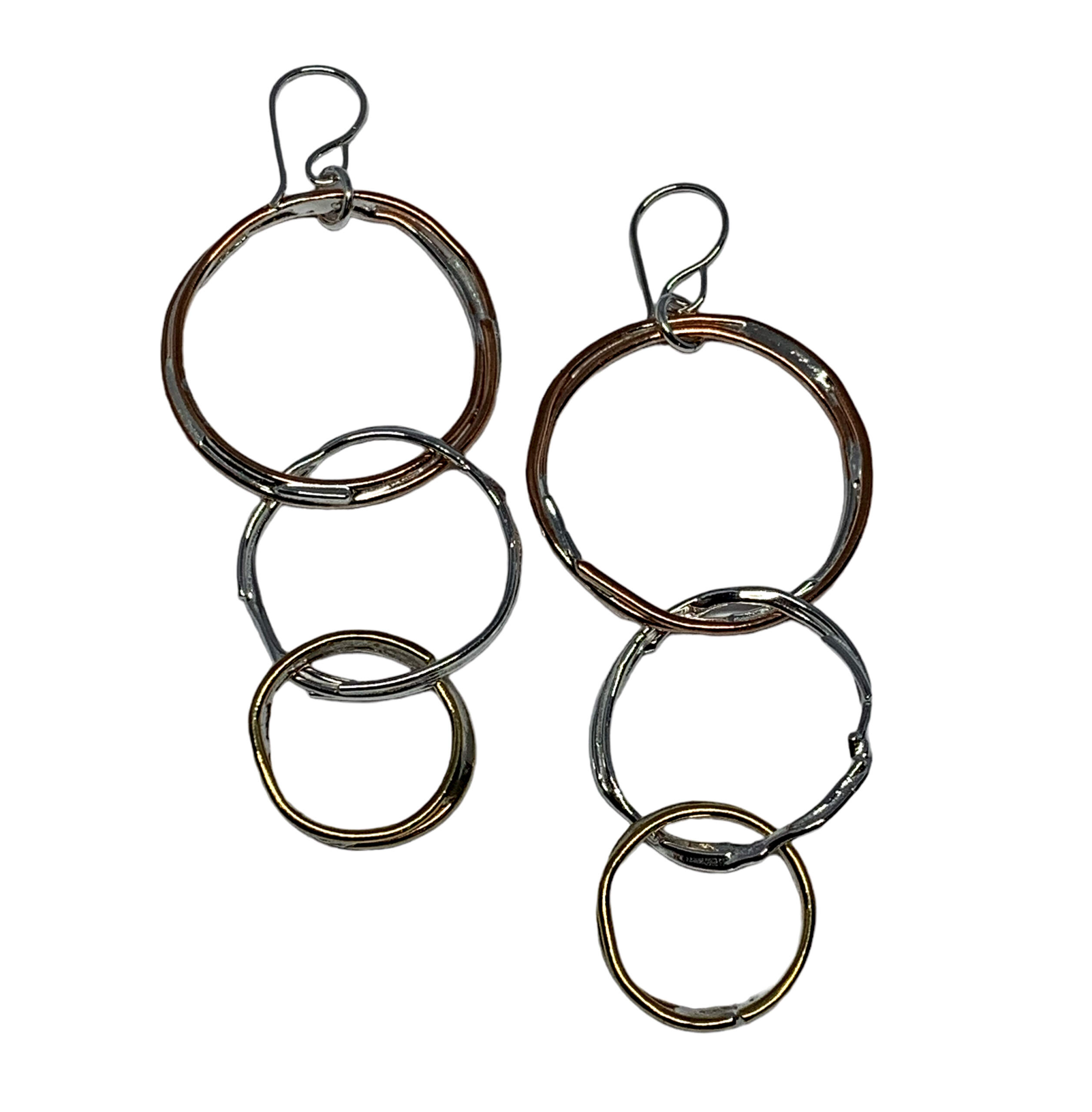 Handmade silver + copper earrings by A&R Jewellery at Effusion Art Gallery in Invermere, BC.