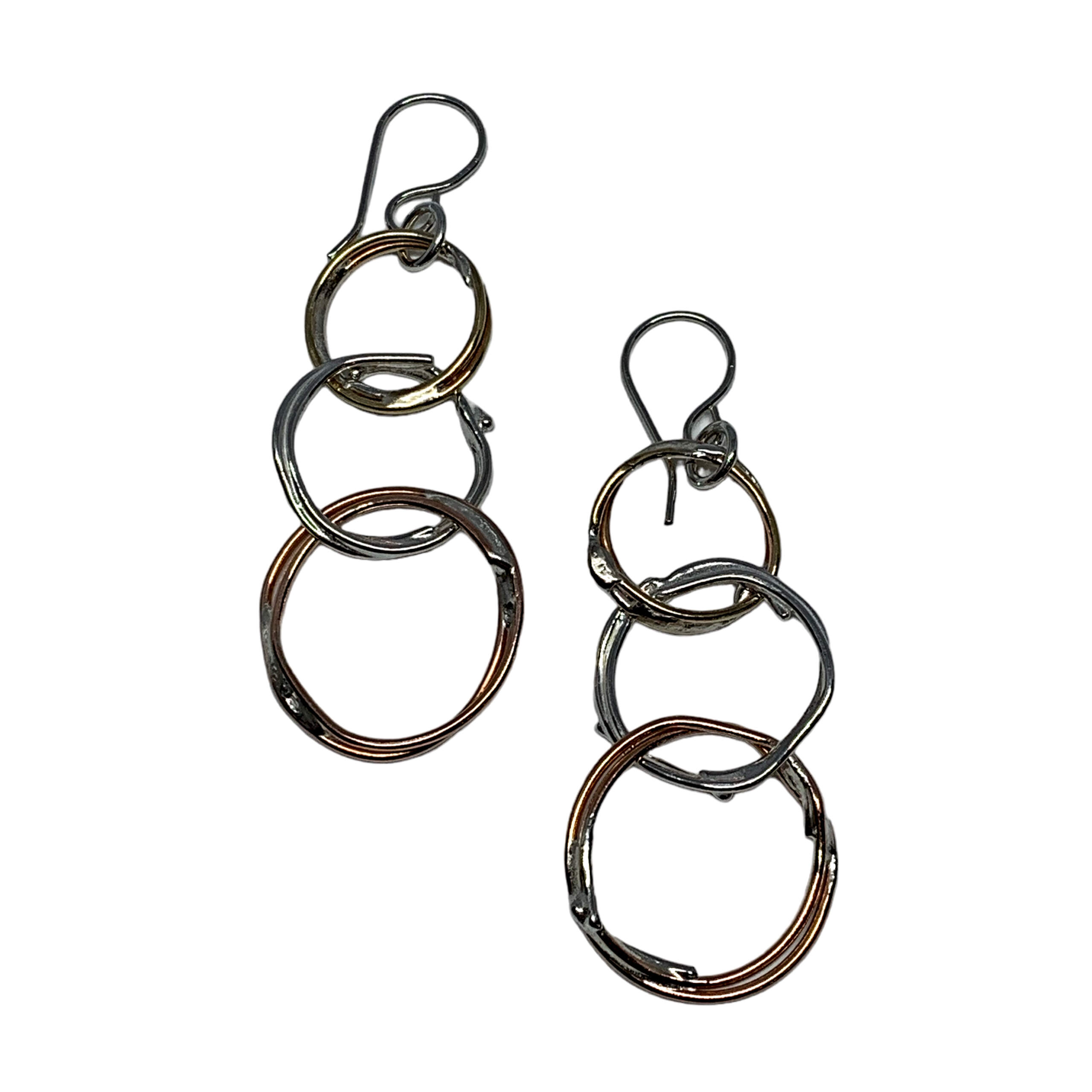 Handmade silver + copper earrings by A&R Jewellery at Effusion Art Gallery in Invermere, BC.