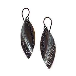 Handmade silver + copper earrings by A&R Jewellery at Effusion Art Gallery in Invermere, BC.