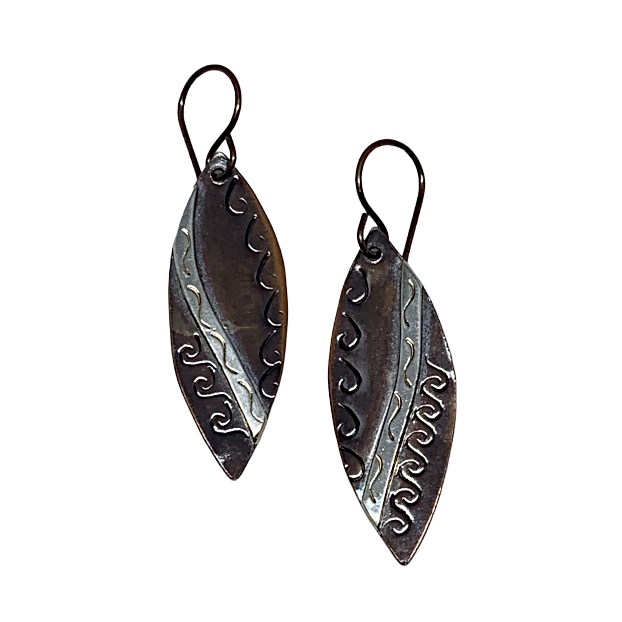 Handmade silver + copper earrings by A&R Jewellery at Effusion Art Gallery in Invermere, BC.