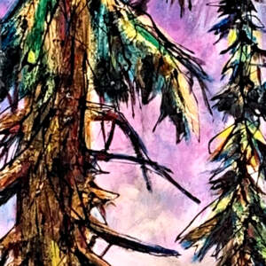 A Soul Expression, mixed media narrow tree painting by Canadian artist David Zimmerman | Effusion Art Gallery in Invermere, BC