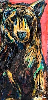 Story Telling, mixed media bear painting by Canadian artist David Zimmerman | Effusion Art Gallery in Invermere, BC.
