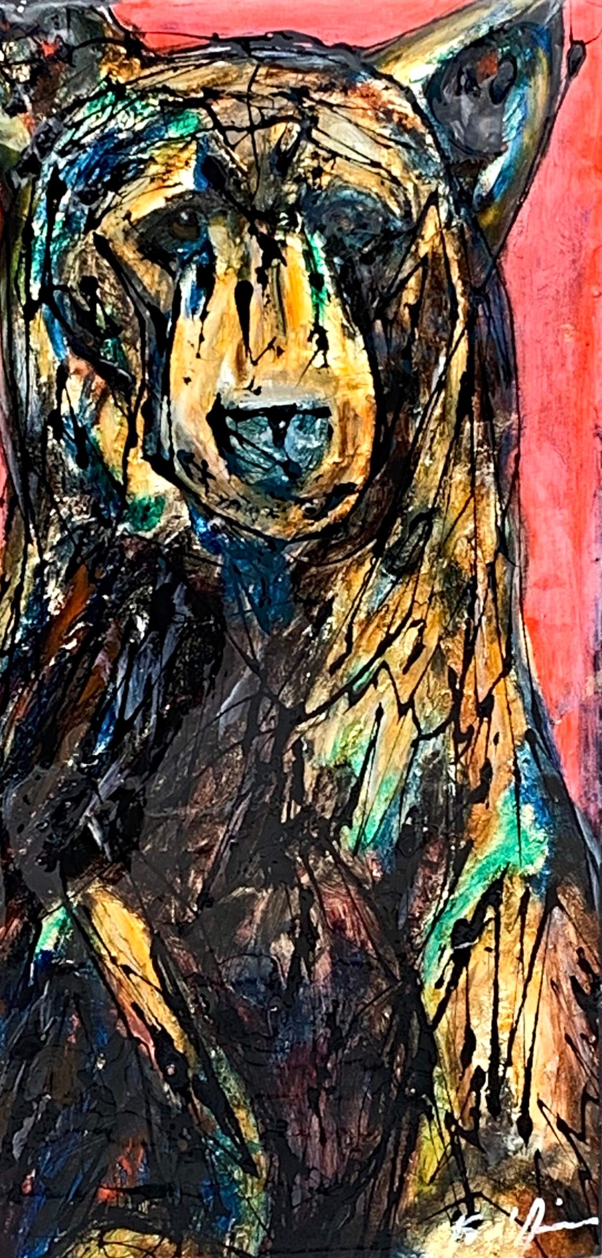 Story Telling, mixed media bear painting by Canadian artist David Zimmerman | Effusion Art Gallery in Invermere, BC.