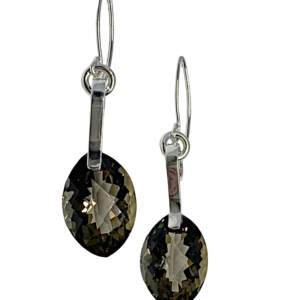 Handmade silver and smokey topaz earrings by A&R Jewellery at Effusion Art Gallery in Invermere, BC.