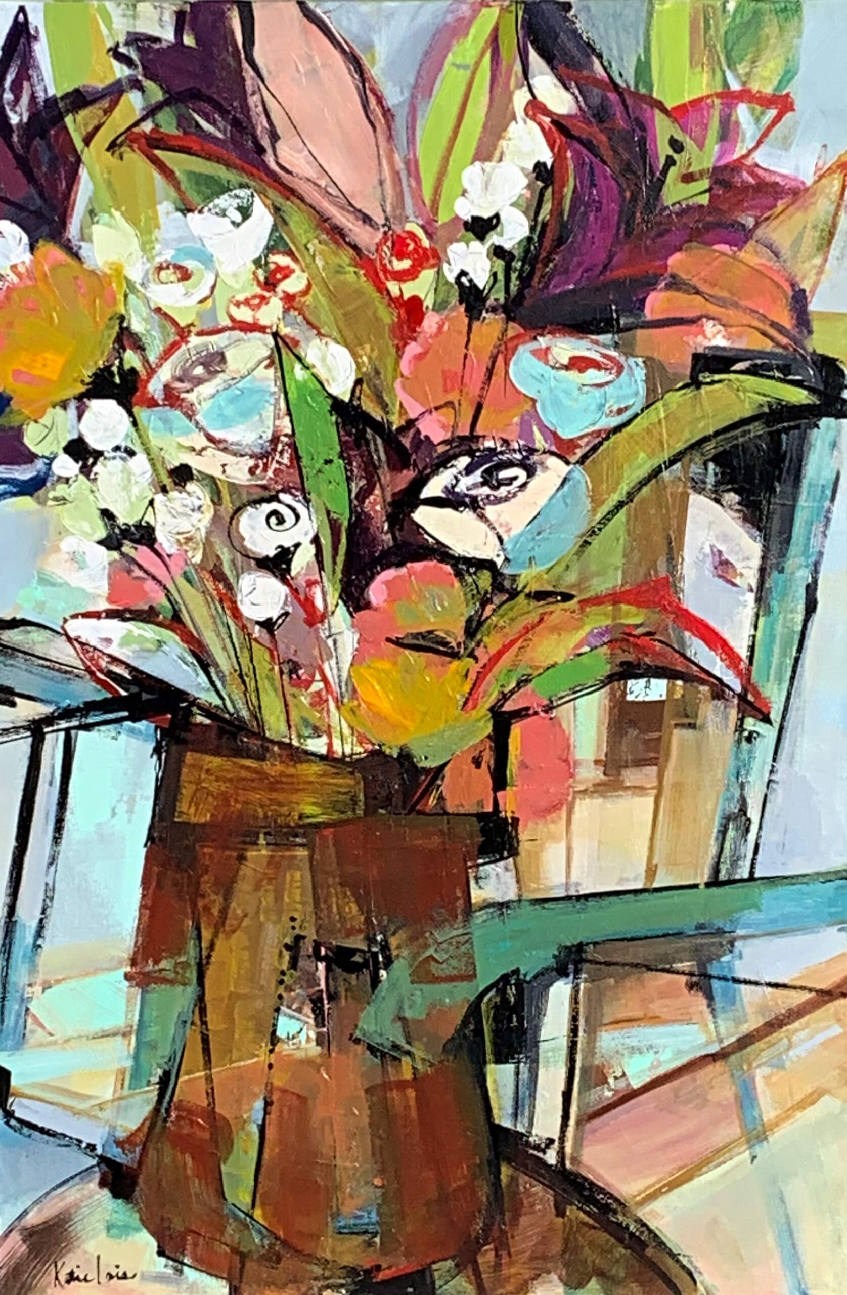 Opulence, original acrylic floral painting by Canadian artist Katie Lois at Effusion Art Gallery in Invermere, BC