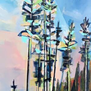 These Trees, original acrylic sunset tree painting by Canadian artist Katie Lois at Effusion Art Gallery in Invermere, BC