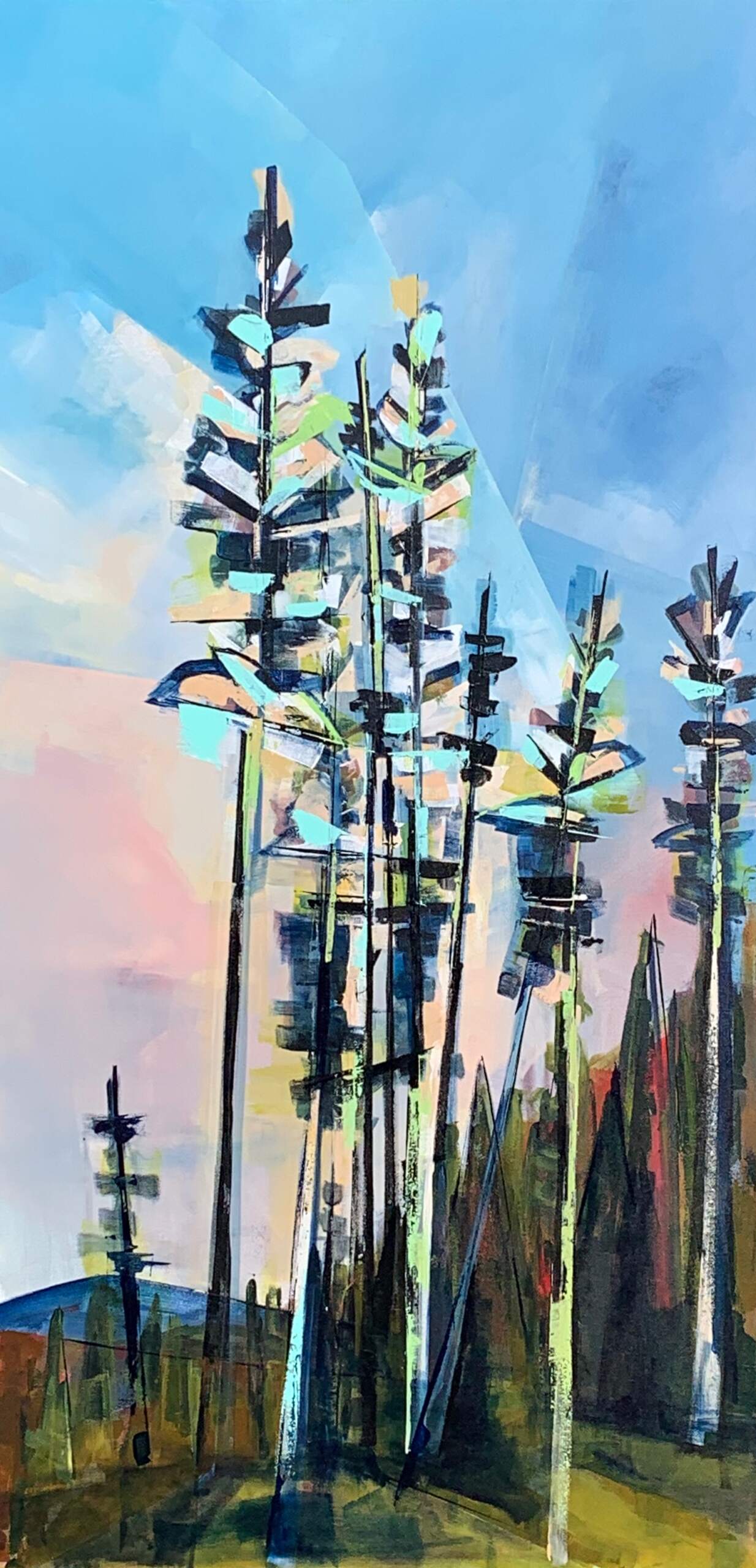 These Trees, original acrylic sunset tree painting by Canadian artist Katie Lois at Effusion Art Gallery in Invermere, BC